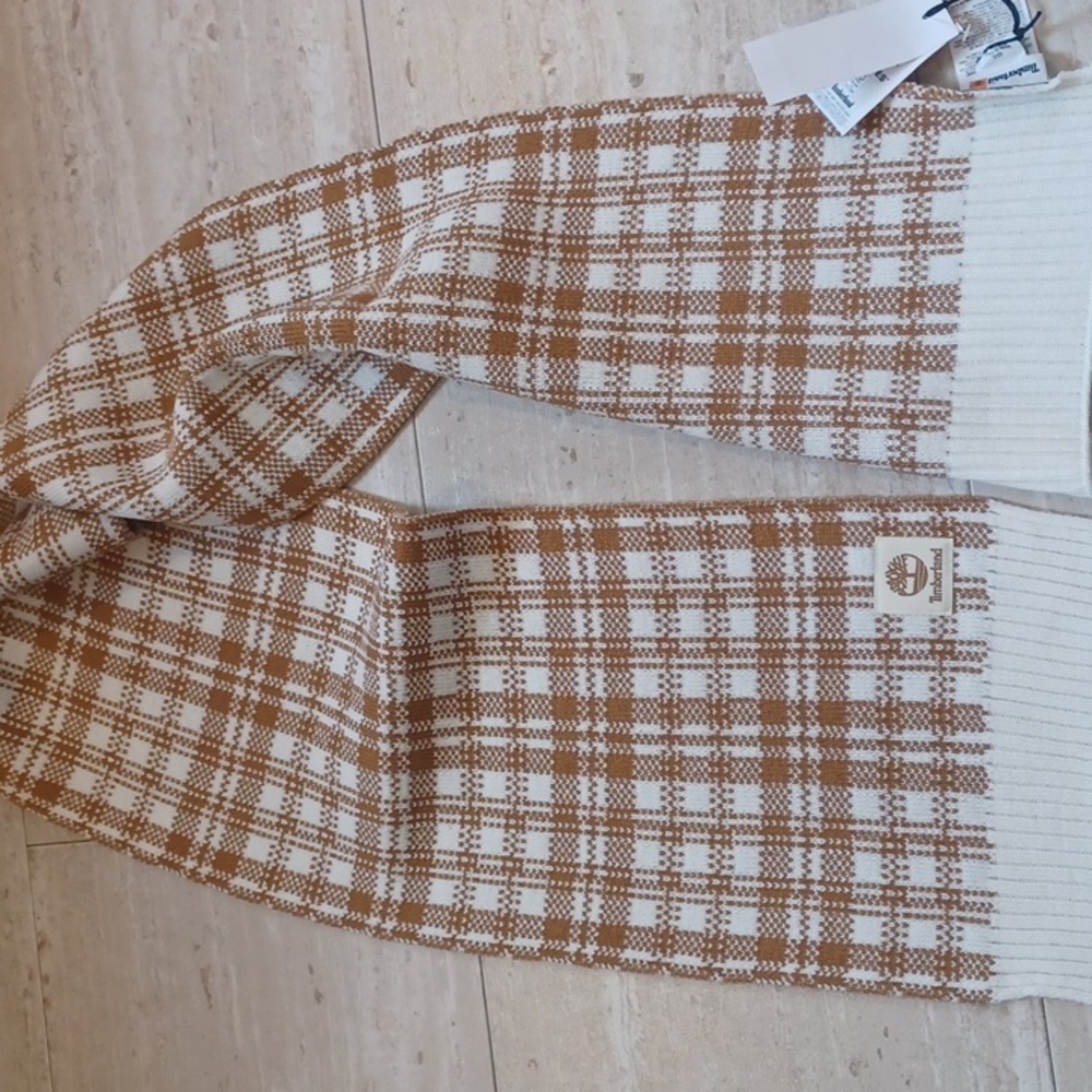 NWT Timberland Cream/Coppery Camel Tan Stylish Plaid Unisex Scarf - Picture 6 of 7